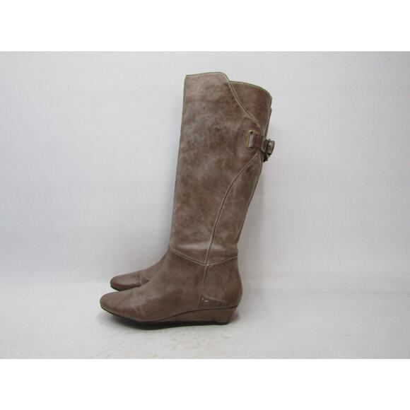 Steven By Steve Madden Womens Sz 8.5 M Brown Leather Wedge Zip Knee High Boots - Picture 1 of 11